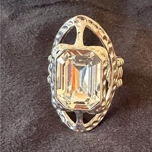 Sterling Silver Clear Crystal Statement Ring - Elegant Oval Design